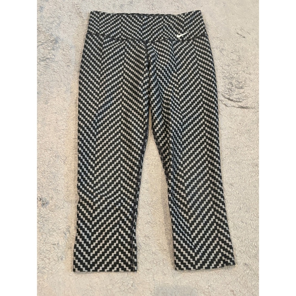 Nike Legend Dri-FIT Chevron Print Capri Leggings Black Grey XS Athletic